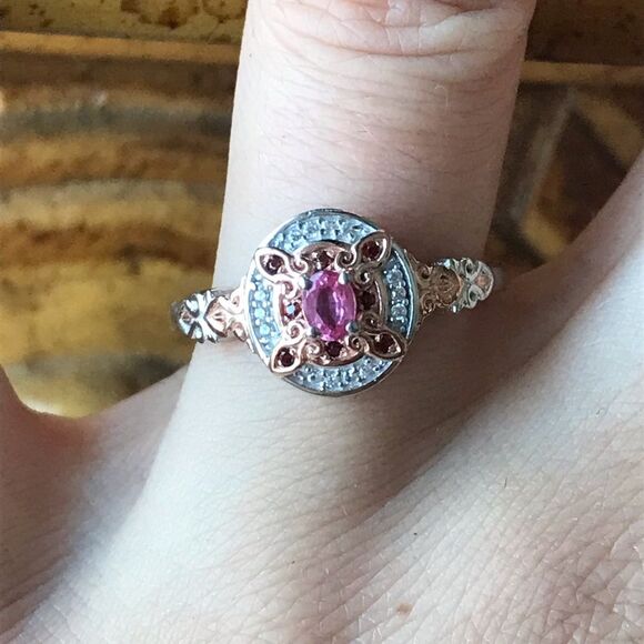 Rare Pink Spinel Sterling Silver Ring Size 8 - Picture 1 of 9